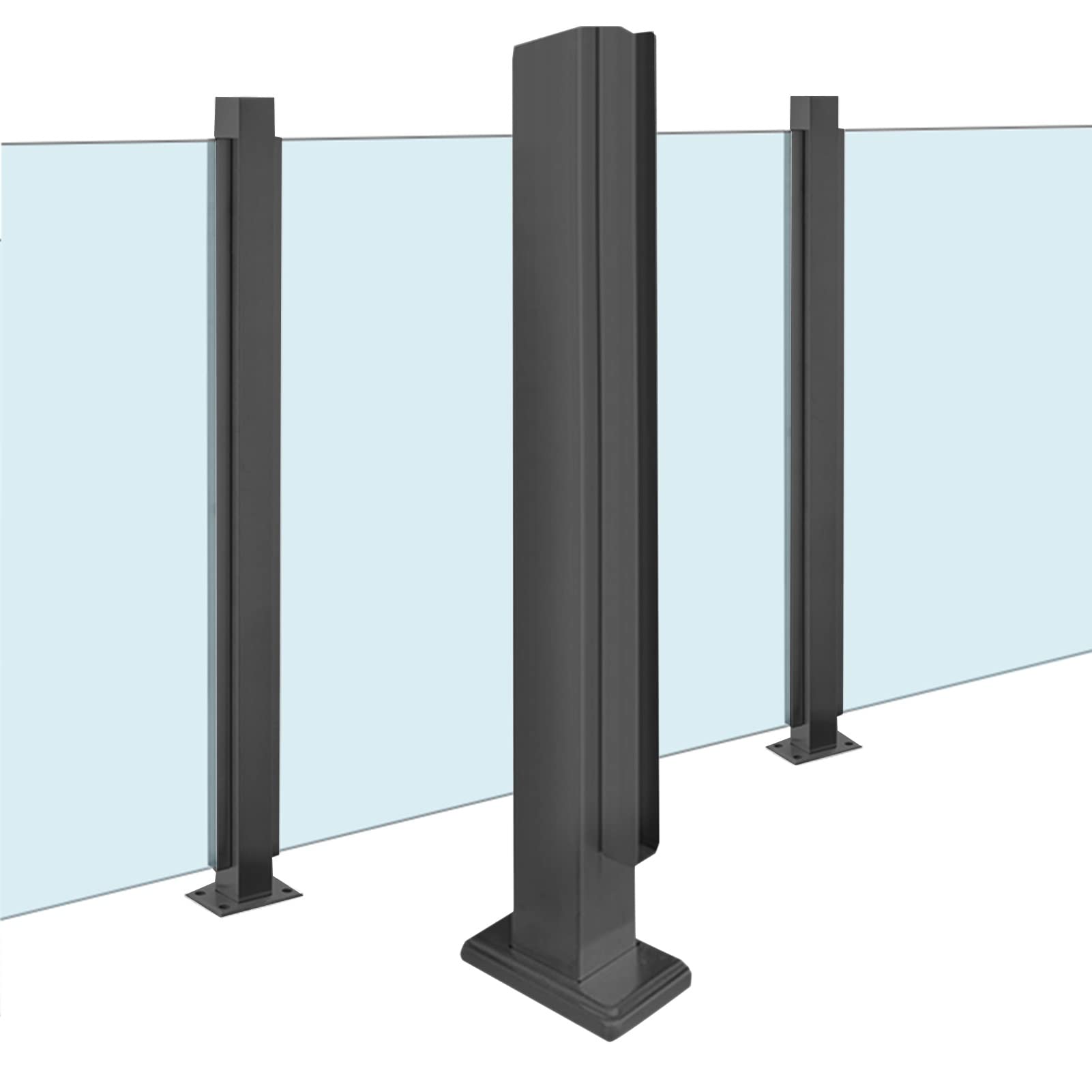 Poteau de balustrade en verre noir avec pinces de serrage intégrées