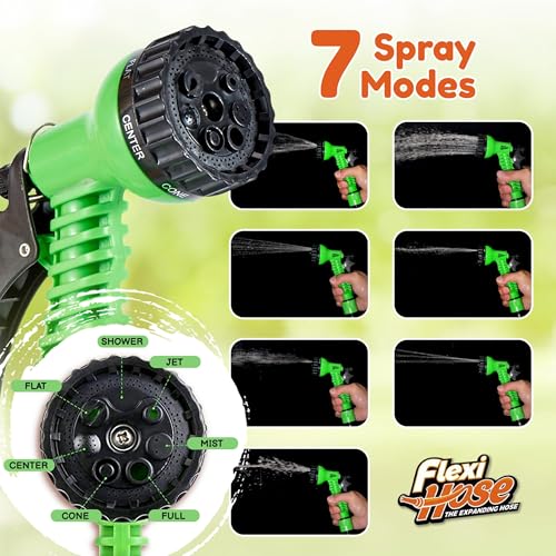 Flexi Hose Expandable Garden Hose - 150FT Heavy Duty Water Hose, Retractable Hose With 3/4-Inch Fittings - Expandable Hose Design & Spray Nozzle Included - Green, 45 Metres - 3