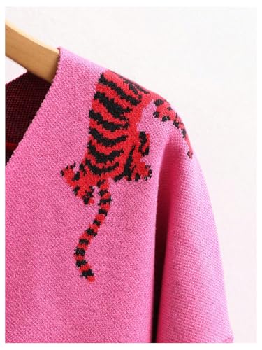 Image of WDIRARA Women's Leopard Tiger Print Cardigan V Neck Long Sleeve Color Block Button Down Sweater Outwear