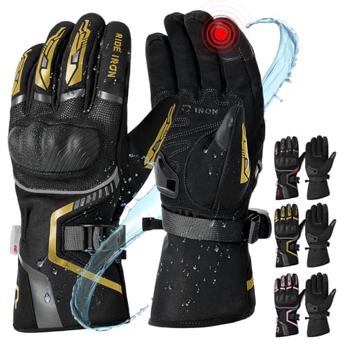Image of RIDEIRON Winter Motorcycle Gloves for Men & Women Waterproof Warm Cold Weather Riding Gloves with Touchscreen for ATV UTV Riding, Road Racing, Snowmobile, Motocross