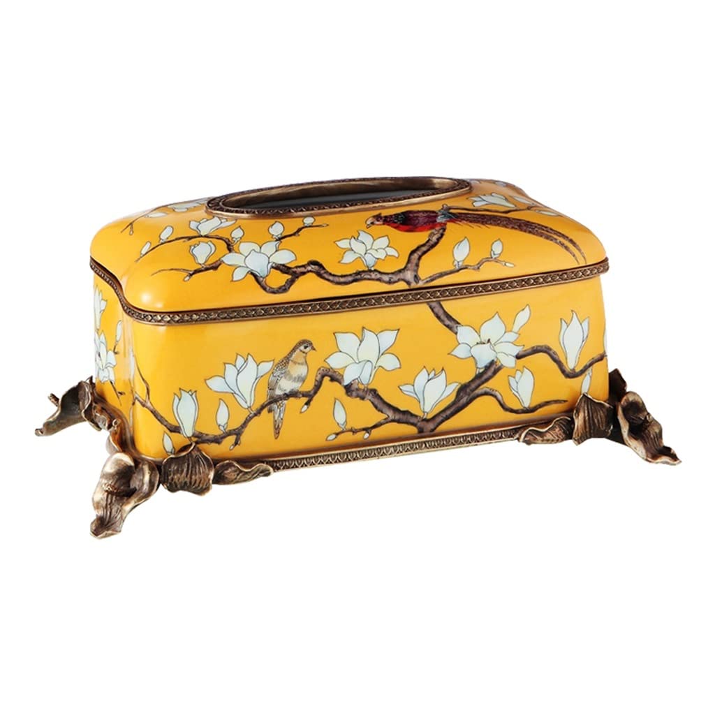 Scatola di fazzoletti di copertura Scatola di fazzoletti in ceramica con scatola di rame decorazione domestica Conservazione tovaglioli carta arte scrivania per soggiorno, giallo