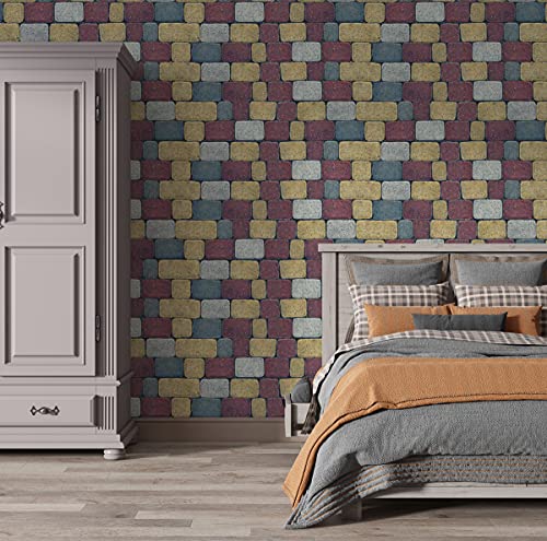 Image of DWELLSINDIA Multi Color Bricks Self Adhesive Wall Grain Textured Wallpaper (244 X 41 CM, Multi)