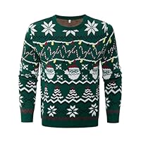 Terecey Pull de Noël Homme Chaud et Confortable Christmas Sweater Drôle à Manches Longues Col Rond Pull Hiver Original à Motif Père et Sapin Noël