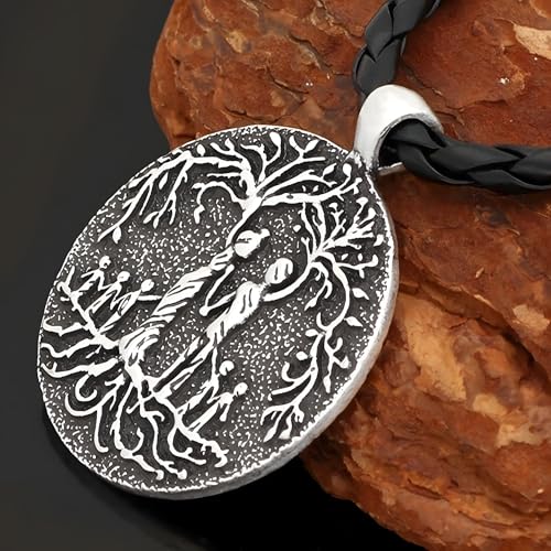 Collier arbre de vie viking avec pendentif rond ciselé en métal rétro