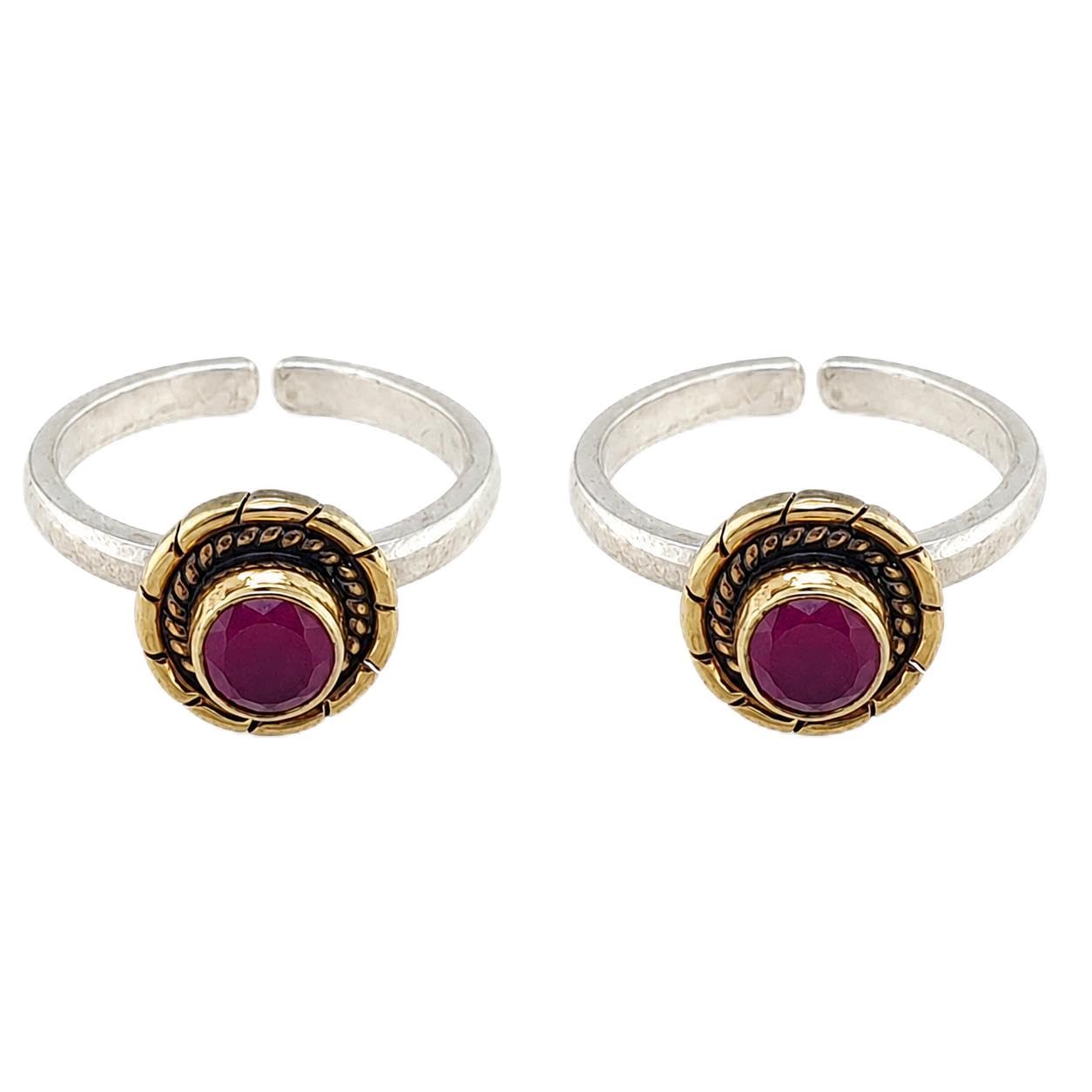 sahiba gems 925 Sterling Silver Antique Round Ruby Stone Toe Rings for Women | Designer Band Bichiya | Pair of 2 | Lightweight & Skin Friendly-picture-21