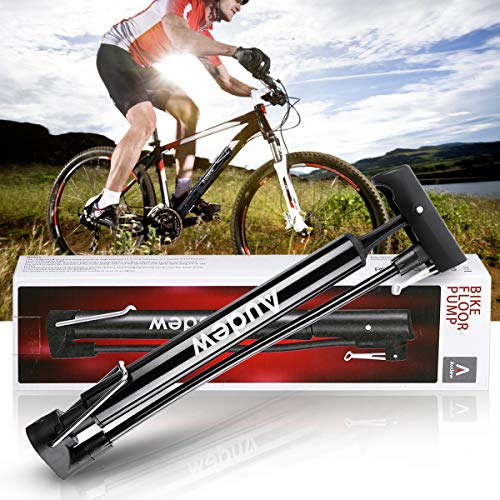 Audew Portable Bike Pump - 12Inches Lightweight Bicycle Air Pump with Folding Handle - 160Psi Presta and Schrader Valve for Mountain Road BMX Bike, Ball, Inflatable Toy Including Puncture Repair Kit