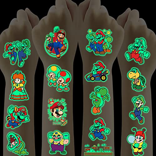 Tattoo Kinder,Super Mario Tattoo,12 Blätter Leuchttattoos Mario Hautfreundliche Kindertattoos Junge Mädchen,Mitgebsel Kindergeburtstag Gastgeschenke Festival Party Deko Kinder Spielzeug