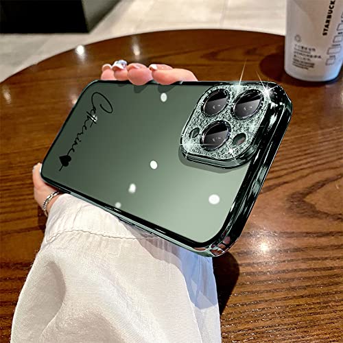 Étui Coque iPhone 13 Pro Max à Paillettes avec Protection Objectif et Nom Personnalisé Vert
