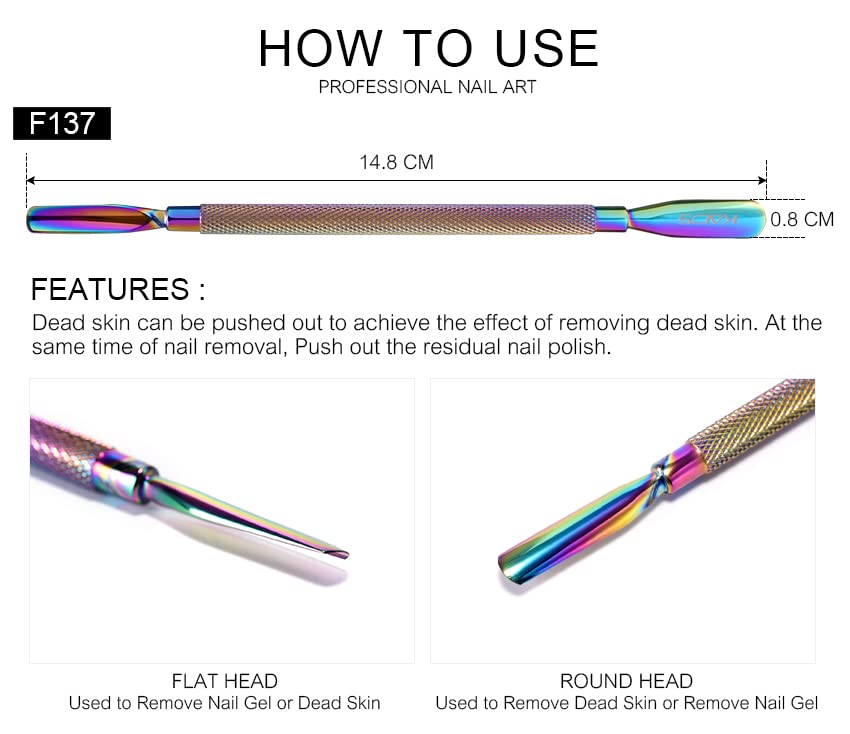 Miniatura 5 de Rolabling 7 piezas de acero inoxidable profesional para arte de uñas, palitos de madera naranja, removedor de cutículas, empujador de cutículas de