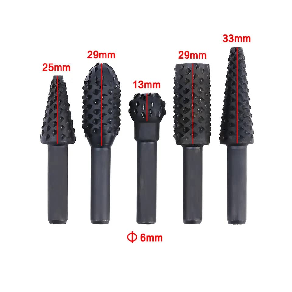 RetLeen 5 Pieces Rotary Grinding File/Wood Carving Rotary Craft Files/Rotary Rasp File for Wood Working Hand Tool/Rotary Burr Drill Bit for Wood Carving (Shank Size- 1/4", 6mm) 3