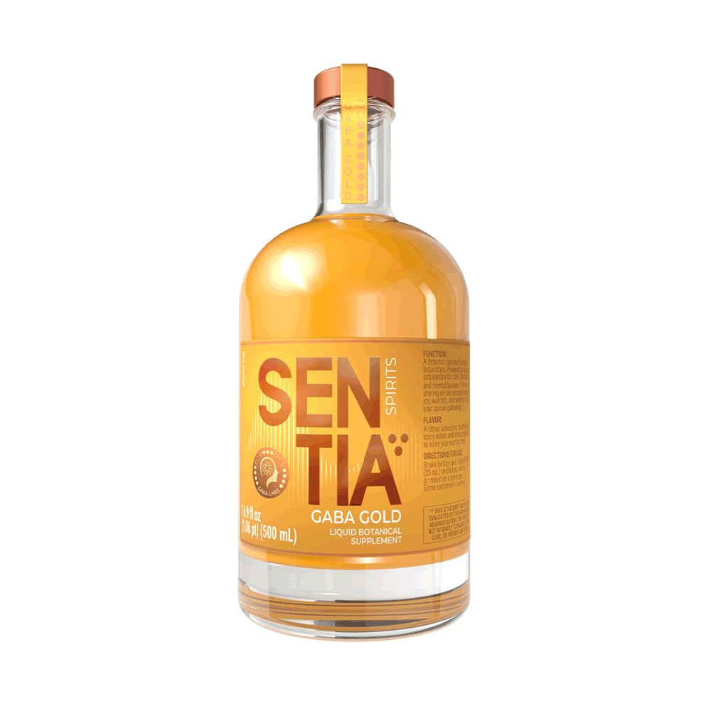 Sentia Spirits Gaba Gold, Botanical Alcohol Free, Drink , Award Winning, Vegan, Gluten Free and GM Free, Zero Proof, Citrus Ginger Taste Up to 20 Drinks, 16.9 fl oz (500ml), Mix with Lemonade or your favourite mixer