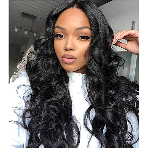 Lace Front Wigs Wavy Synthetic Wigs for Black Women 24” Heat Resistant Fiber Long Hair Curly Lace Frontal Wigs for Women Natural Black