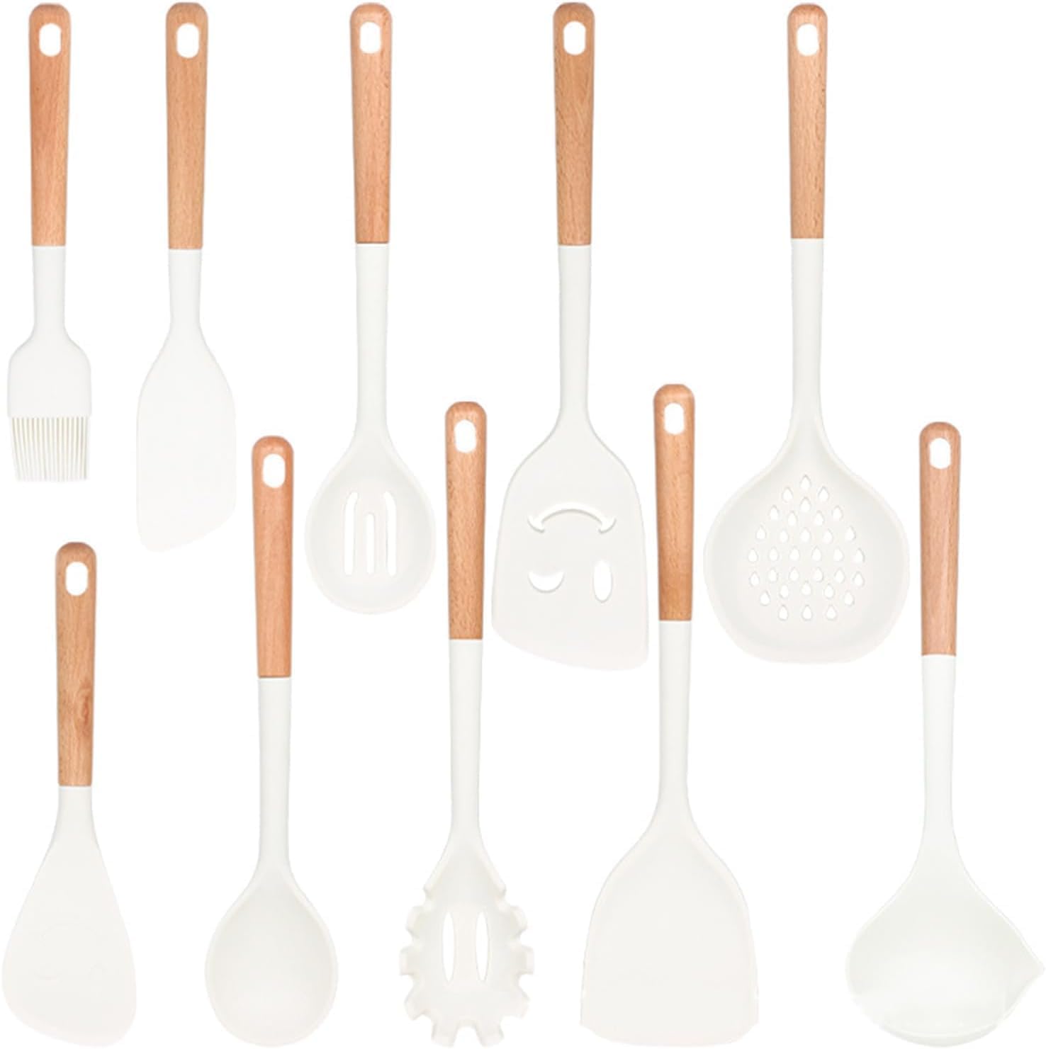 Set D'ustensiles de Cuisine, Ensemble de spatules de Cuisine en Silicone avec Manche en Bois, Gadgets de Cuisine, Ensemble d'outils for ustensiles de Cuisine antiadhésifs