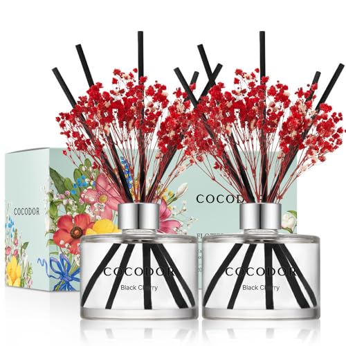 Image of COCODOR Preserved Real Flower Reed Diffuser /Black Cherry / 6.7oz(200ml) / 2 Pack /Reed Diffuser Set, Oil Diffuser & Reed Diffuser Sticks, Home Decor & Office Decor, Fragrance and Gifts
