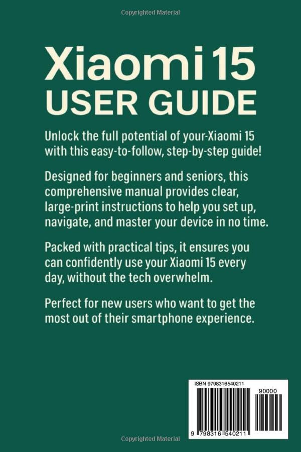 Back cover of the Xiaomi 15 User Guide book