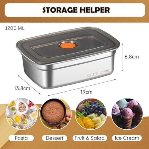 Image of Fridge Storage Box Stainless Steel Food Storage Containers | Food Grade, Leakproof Kitchen Organizer | Freshness Locking, Microwavable & Freezer Safe (1200 ml Pack of 1)
