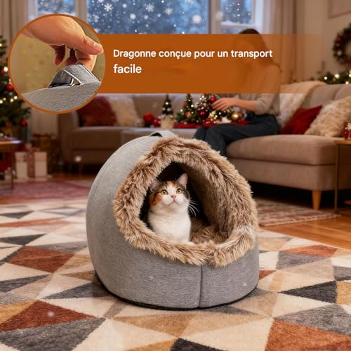 Niche fermée pour chat stressé - Solution couchage rassurant et chaud pour chiot et chaton
