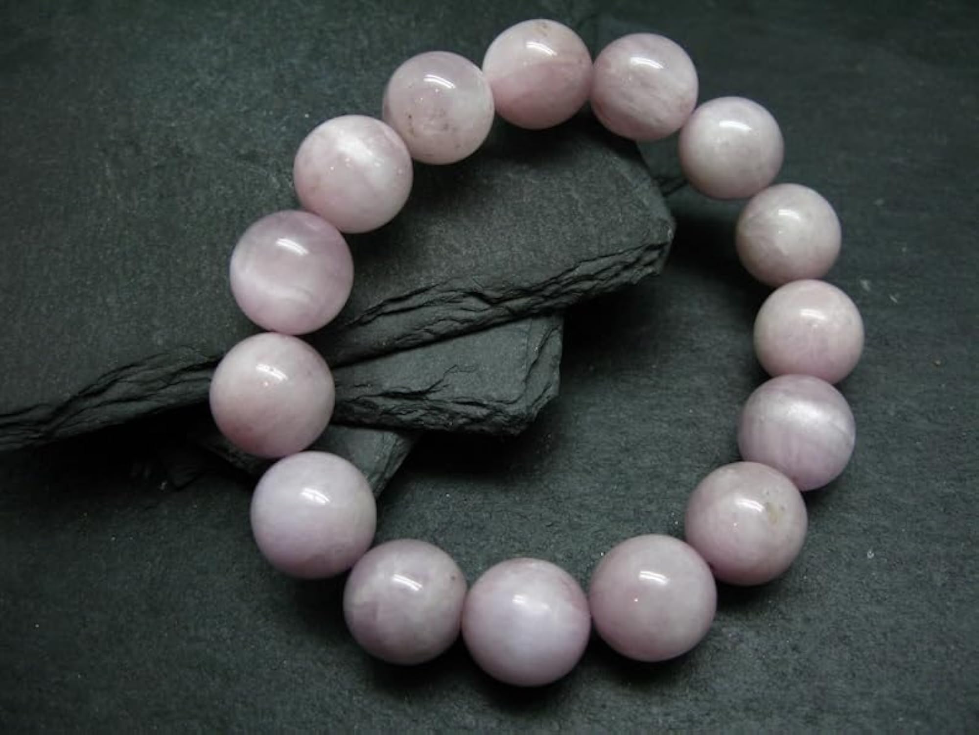 Natural Kunzite Spodumene 14mm Gemstone Stretch Bracelet, Unisex