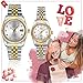 JewelryWe Luxury Couple Watches Gold-Silver Tone Stainless Steel Quartz Calendar Wristwatch Rhinestone His and Her Watch Set