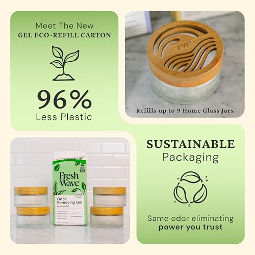 Image of Fresh Wave Odor Removing Gel Eco-Refill, 63 oz. Original Scent | 4 Empty Refillable Glass Jars | 4 Room Set