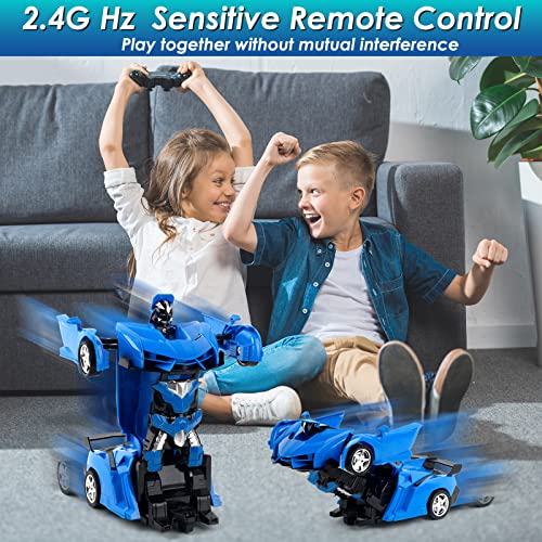 Kizeefun Remote Control Car, Rechargeable Transformable Remote Control Car For Boys And Girls With Flashing Lights And 360°Rotation, 1:18 Rc Stunt Car For Kids Included 2 Rechargeable Batteries #TOP5