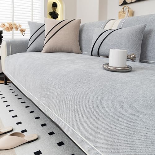 Genérico Chenille Funda Sofa 1 2 3 4 Plazas, Antideslizante Antiarañazos Lavable para Rinconera Chaise Longue, Protector para Perros Gatos(Light Grey,70x240cm)