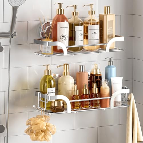 Image of TAILI Shower Caddy Suction Cup 2 Pack, Heavy Duty Bathroom Basket, Silver
