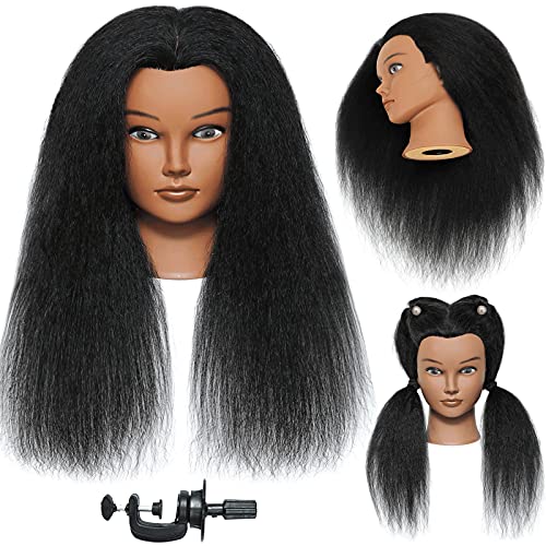 Training Head Mannequin Head with Human Hair 100% Real Hair Manikin Head Cosmestology Doll Head for Hair Hairdresser Practice Head for Braiding Hair Styling Salon Mannequin Head with Free Clamp Holder