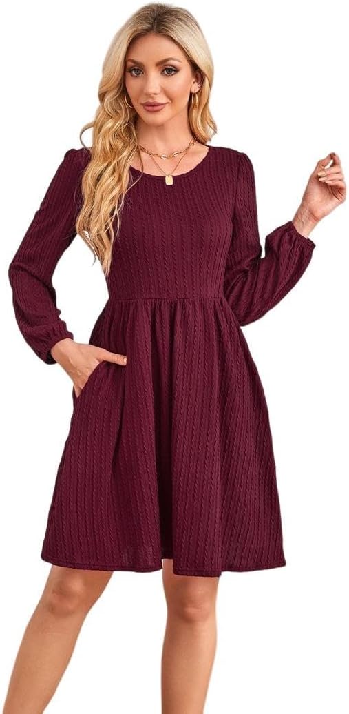 Womens Casual Knit Sweater Dress Long Sleeve Crew Neck A-Line Dresses for Women 2024 Fall Dresses - Image 6