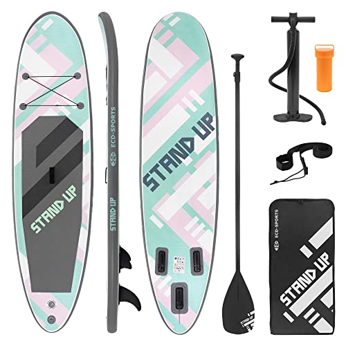 ECD Germany Tabla Hinchable Paddle Surf / 308 x 78 x 10 cm Menta/Rosa Stand up Paddle Board PVC/EVA hasta 120kg 3 Antideslizantes Diferentes Modelos Incluye Paleta Aluminio Bomba y Accesorios