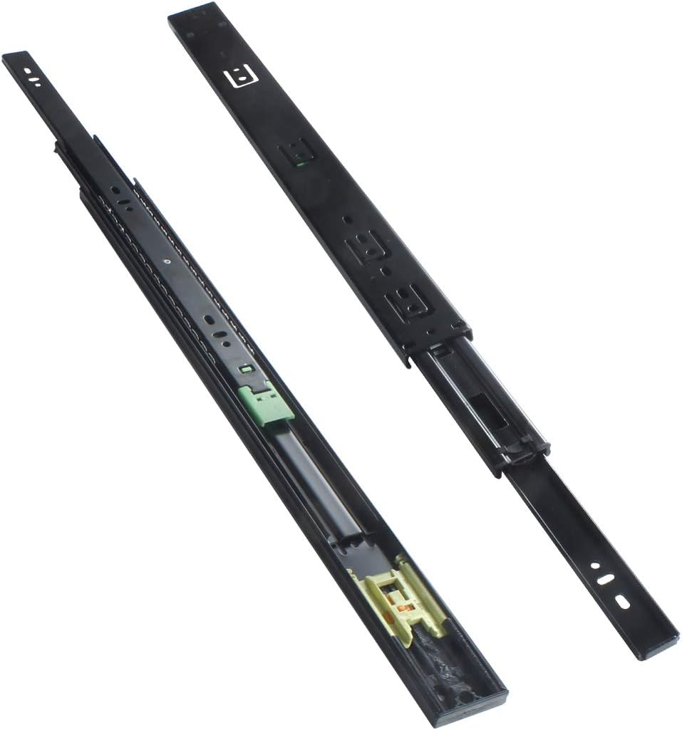 VADANIA24" Push to Open Drawer Slide, #VF1245, 3-Fold Full Extension, Heavy Duty 100lb Load Capacity, Especially for Handleless Cabinet & Drawer, Ball Bearing, Side Mount, Black, 1-Pair