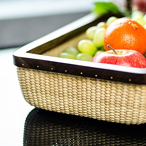 Teng Tian Nantucket Basket Rattan And Solid Wood Home Decorations For Living Room Modern Storage Basket Square Jewelry Box Fruit Baskets For Table Storage Baskets Woven (Large Black Walnut 12.2" H3) #TOP3