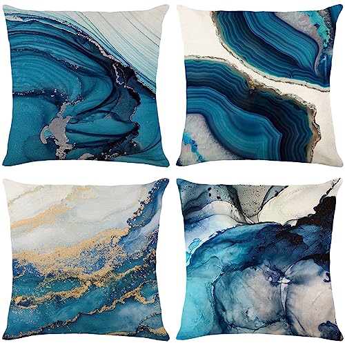 ARNTY Fundas Cojines 45x45, Fundas de Cojines Juego de 4 Modernas Funda Cojin Decorativa Hogar Almohadas Fundas para Sala de Estar Sofá Cama Coche (Tie-Dye Azul-Lino)