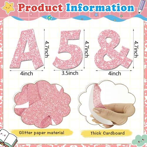 Image of Colarr 144 Pcs Glitter Bulletin Board Letters for Classroom Alphabet Punctuation Symbol Cutout Die-Cut Poster Letter with Adhesive Dot School Party Holiday Decor Display (Light Pink,4 Inch)
