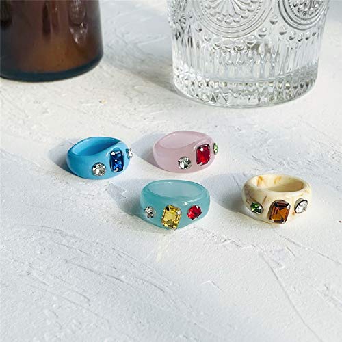 4 Pcs Retro Acrylic Resin Colorful Ring Spring Diamond Ring Vintage Resin Jewelry Acrylic Party Elegant Best Handmade Gift Index Finger Ring for Women3