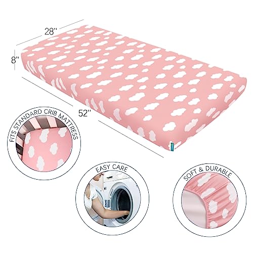 Image of Biloban 3-Piece Toddler Sheet Set Microfiber, Toddler Bedding Set Includes Crib Mattress Sheet, Flat Sheet and Envelope Pillowcase, Silky Soft, Breathable and Lightweight, Pink Cloud