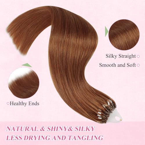 Image of YoungSee Micro Bead Hair Extensions Copper Micro Link Hair Extensions Real Human Hair Microring Hair Extension Copper Micro-Tip Hair Extension Color Real Human Hair for Cosplay 18 Inch 25g 25 Strands