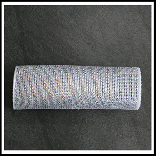 10" Poly Mesh Rolls Deluxe Wide White Laser Silver Foil Solid 10 Inches Wide by 10 Yards Long Poly Mesh Makes Creating Bows, Wreaths, Garland/Gift Wrap Easy