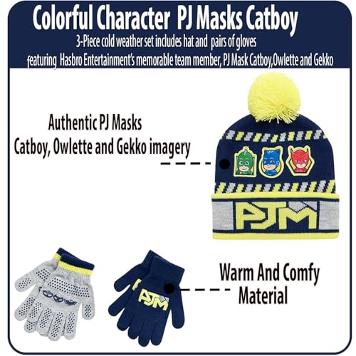 Image of PJ Masks Winter Hat and 2 Pair of Gloves or Mittens Set (Age 2-7)
