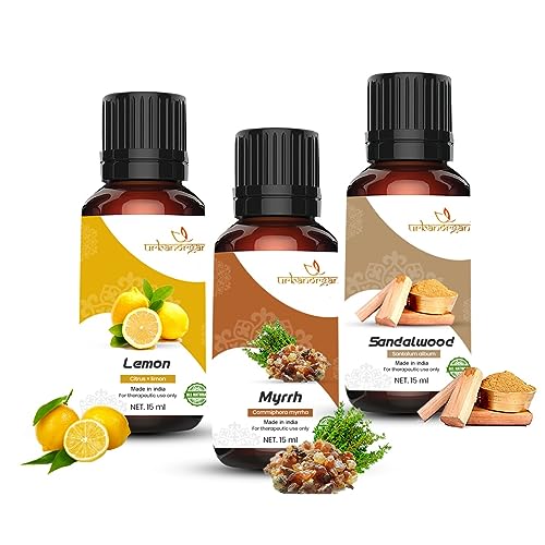 Image of Pure Combo Of 3 Essential oil For Hair & Skin Natural Therapeutic Grade & Undiluted Oil 15ML (Lemon- Myrrh-Sandalwood)