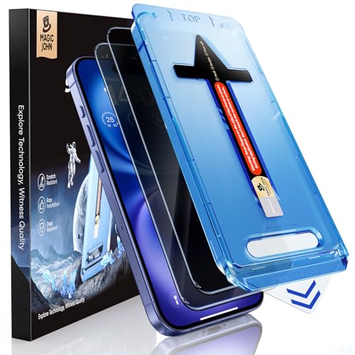 MAGIC JOHN 2 Pack for iPhone 16 (6.1) inch Privacy Tempered Glass Screen Protector Auto Dust-Elimination Bubble Free Easy Installation