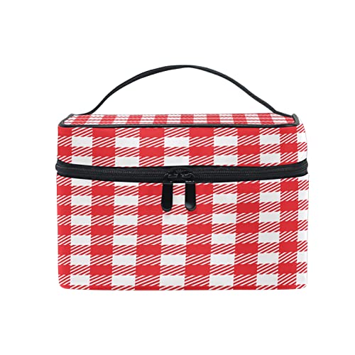 Trousse à maquillage zippée COZYhome grand format rouge avec poignée de transport