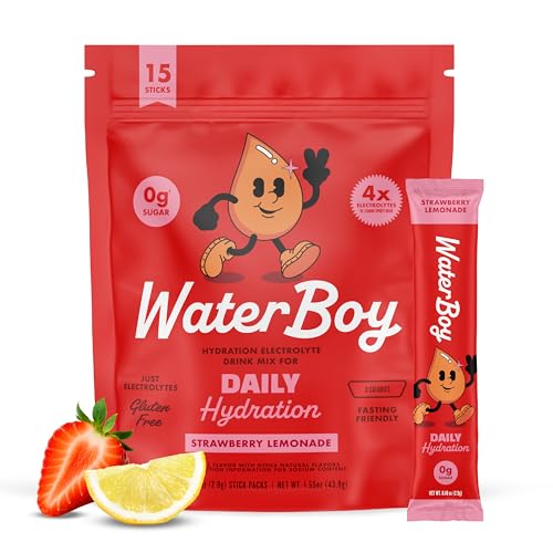 Waterboy Daily Hydration | 1,570mg Electrolyte Powder Packets | No Sugar, All Natural, Gluten Free, Zero Calories | 15 Drink Stick Mixes (Strawberry Lemonade)