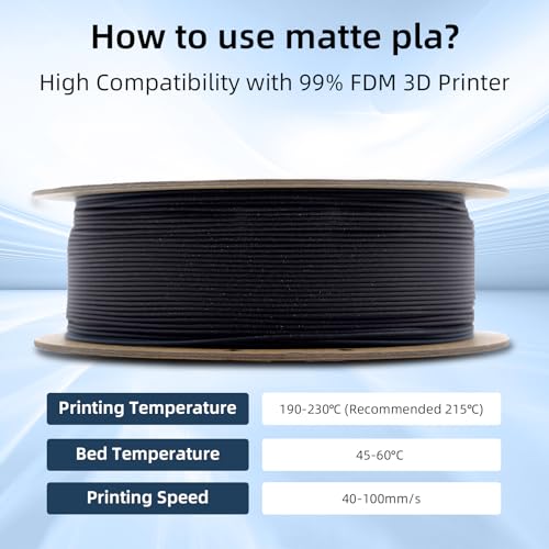 Image of eSUN Matte PLA Filament 1.75mm Deep Black, 3D Printing PLA Filament 1.75mm Dimensional Accuracy + /- 0.03mm, 1kg Carboard Spool (2.2lbs) for Most FDM 3D Printers