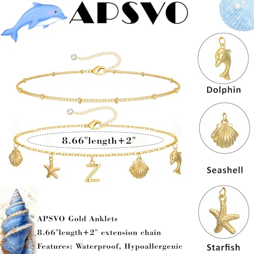Apsvo 2PCS Ankle Bracelets for Women, Waterproof Gold Anklets for Women Summer Sea Dolphin Shell Initial Layered Ankle Bracelet Boho Summer Beach Jewelry - Thumbnail 6