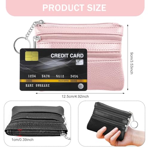 Image of PALAY 2 Pcs Small PU Leather Coin Pouches, Zipper Wallets with Keyrings