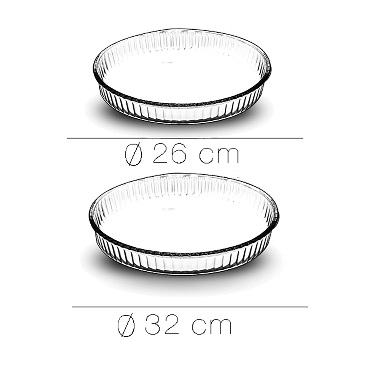 Juego de 2 Moldes Platos para Tartas Fuente de Horno Multiusos de Cristal Redondo Transparente - Diámetro 32/26 cm