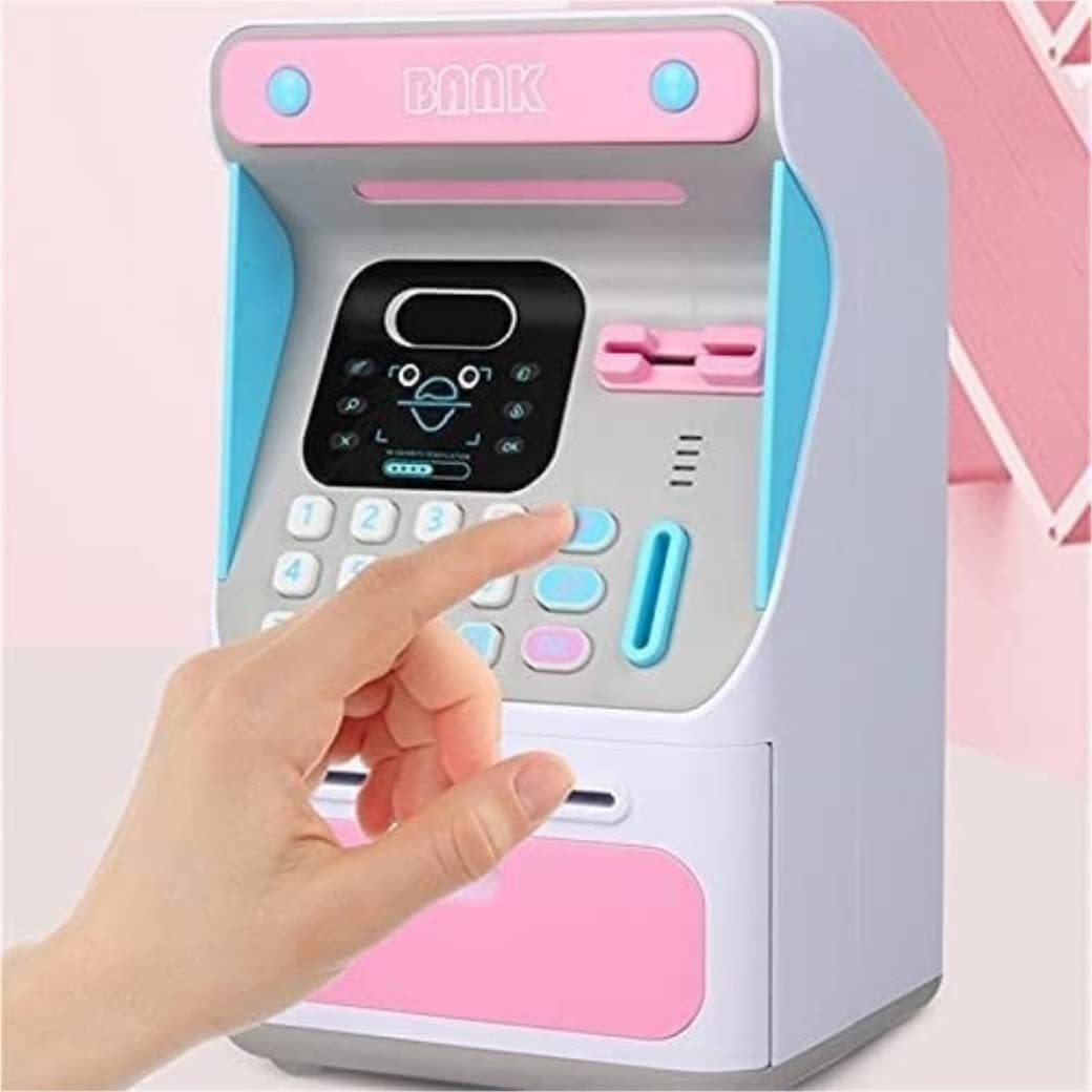 Tirelire Tirelire Électronique Compte ATM for Stocker des Pièces De Monnaie Billets Banque Coffre-Fort Reconnaissance Faciale Simulée Boite Épargne(Rosa)