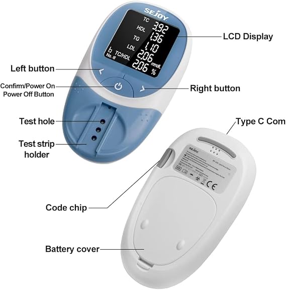 Cholesterol and Triglycerides Monitor Kit - 5-in-1 Multifunction Lipid Testing Meter for HDL and Lipid Profile