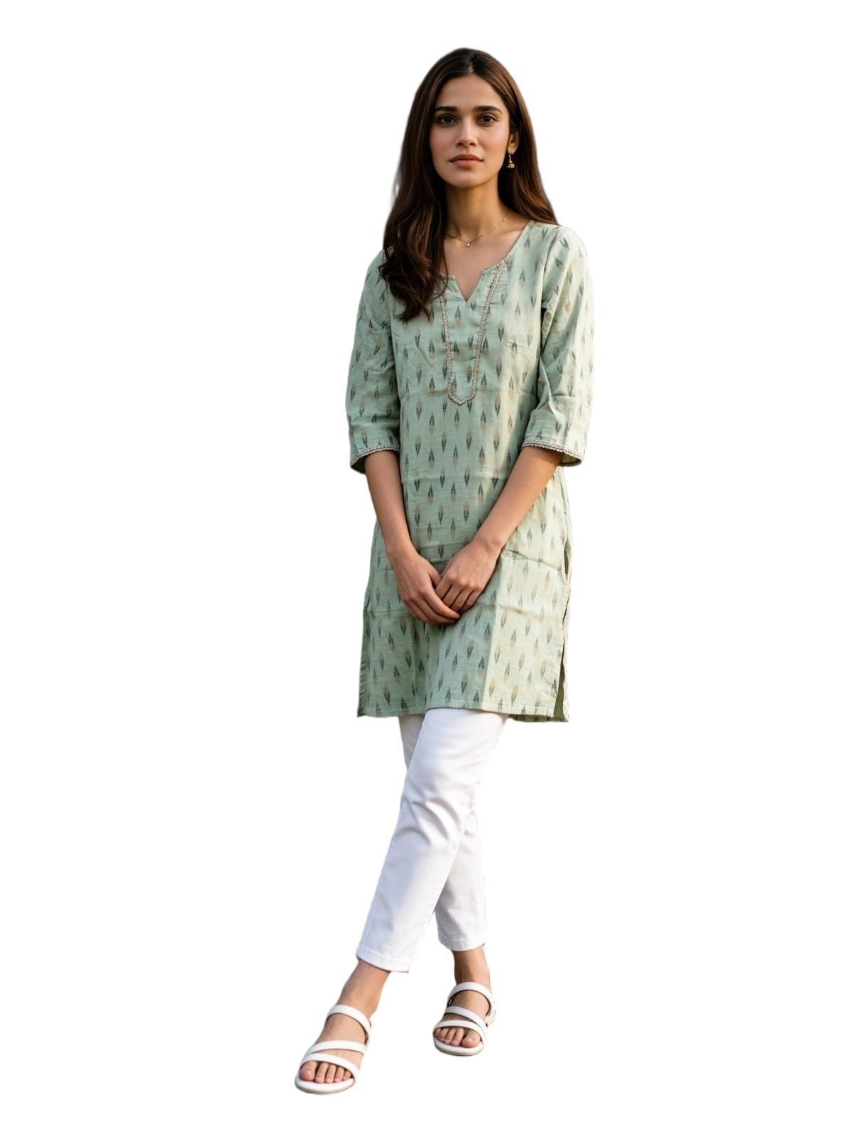 Women Green Cotton Printed Straight Kurta-image-1